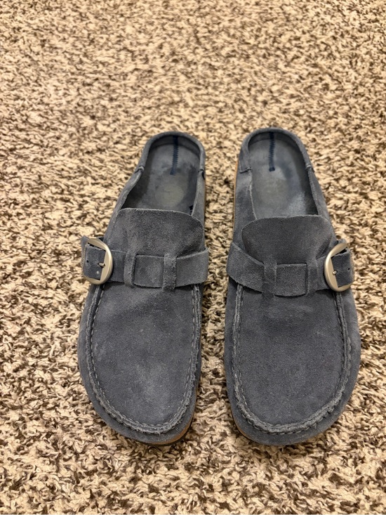 Birkenstock Shoes - Birkenstock Women’s Blue Suede Slip-On Loafers with Buckle